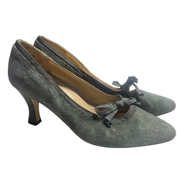 Carriage Court Shoes - Carriage Court Gray Suede Heels